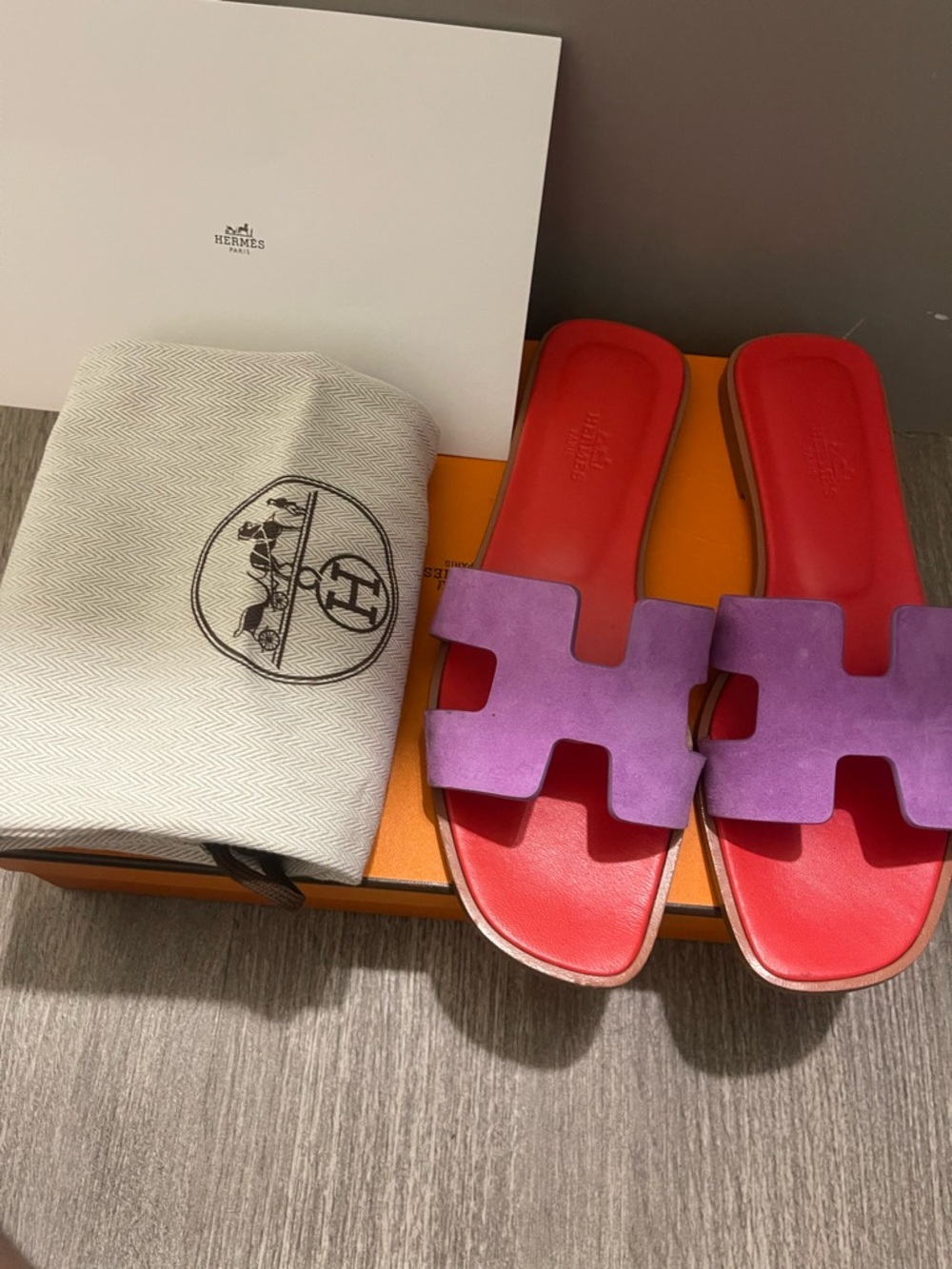 Hermes Purple Suede H‑Cut Slides with Red Footbed - Women - Picture 4 of 4